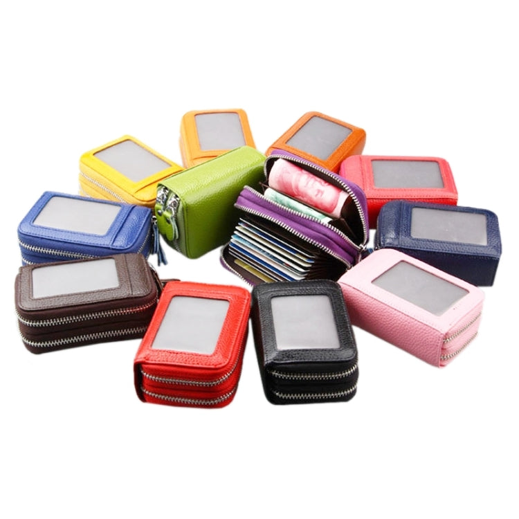 Genuine Leather Dual Layer Zipper Card Holder Wallet RFID Blocking Purse, Size: 10.5x7.0x4.0cm(Blue) by bashfashion