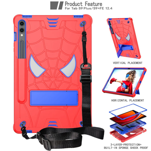 For Samsung Galaxy Tab S9 FE+ / S9+ Fold-Holder Spider Silicone Hybrid PC Tablet Case(Red Blue) by bashfashion