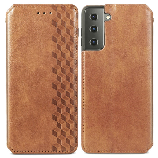 For Samsung Galaxy S21+ 5G Cubic Grid Pressed Horizontal Flip Magnetic PU Leather Case with Holder & Card Slots & Wallet(Brown) by bashfashion