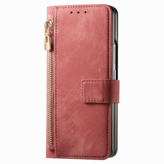 For Samsung Galaxy Z Fold4 Retro MagSafe Magnetic Zipper Wallet Leather Phone Case(Pink) by bashfashion