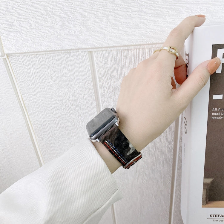 Three Lines Canvas Watch Band For Apple Watch Series 7 41mm / 6 & SE & 5 & 4 40mm / 3 & 2 & 1 38mm(Black) by bashfashion