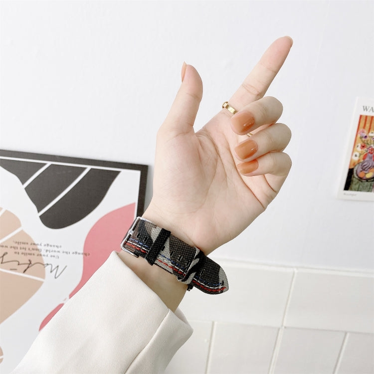 Three Lines Canvas Watch Band For Apple Watch Series 7 41mm / 6 & SE & 5 & 4 40mm / 3 & 2 & 1 38mm(Camouflage) by bashfashion