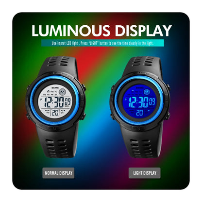 SKMEI 1773 Triplicate Round LED Dual Time Digital Display Colorful Backlight Electronic Watch(Blue Black) by SKMEI