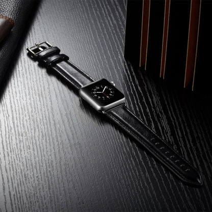 For Apple Watch Series 7 41mm / 6 & SE & 5 & 4 40mm / 3 & 2 & 1 38mm Crazy Horse Texture Top-grain Leather Watch Band(Black) by bashfashion