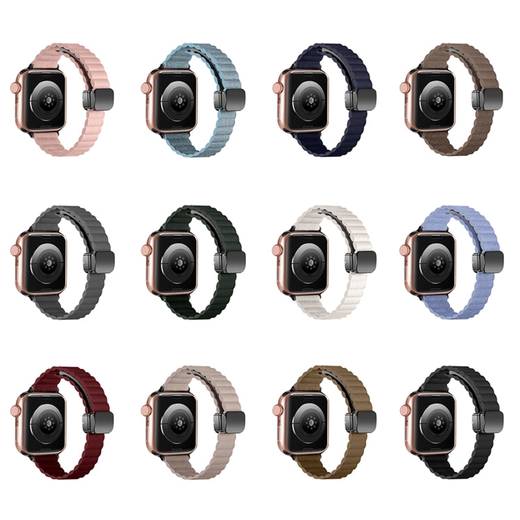 For Apple Watch SE 2022 40mm Water Ripple Magnetic Folding Buckle Watch Band, Style: Thin Version(Light Brown) by bashfashion