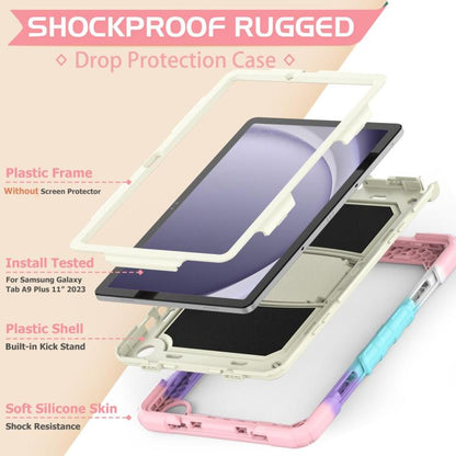 For Samsung Galaxy Tab A11+ / A9+ Silicone Hydric PC Tablet Case with Shoulder Strap & Holder(Colorful Pink) by bashfashion