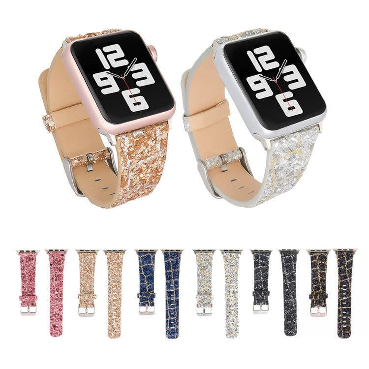 For Apple Watch 5 & 4 44mm / 3 & 2 & 1 42mm Glitter Sequins Leather Watch Band(Black Silver) by bashfashion