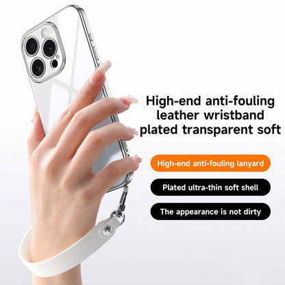 For iPhone 16 SULADA Electroplated Clear TPU Soft Frame Phone Case with Wrist Strap(Silver) by SULADA