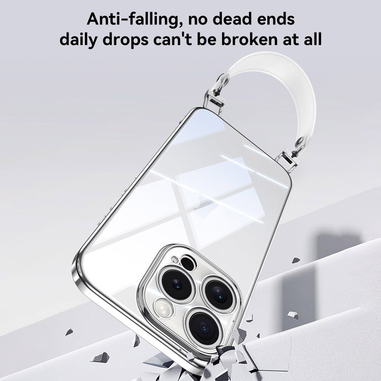 For iPhone 15 Pro SULADA Electroplated Clear TPU Soft Frame Phone Case with Wrist Strap(Black) by SULADA