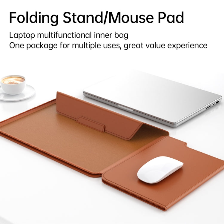 Multifunctional Laptop PU Magnetic Stand Split Liner Bag with Mouse Pad Function, Size:15 inch(Rose Gold) by bashfashion