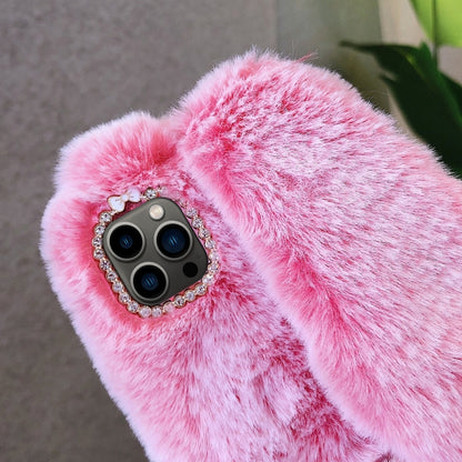 For iPhone 12 mini 3D Cute Long-eared Rabbit Plush Full Coverage Phone Case(Pink) by bashfashion