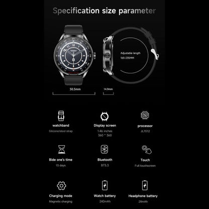 D9 1.46 inch 2 in 1 Bluetooth Earphone Smart Watch, Support Bluetooth Call / NFC / Heart Rate(Silver) by bashfashion