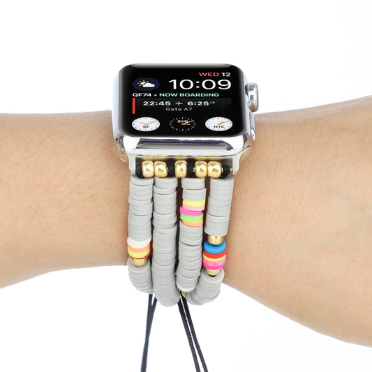 Bohemian Style Soft Ceramic Beaded Strap For Apple Series 7 45mm / 6 & SE & 5 & 4 44mm / 3 & 2 & 1 42mm(Grey) by bashfashion