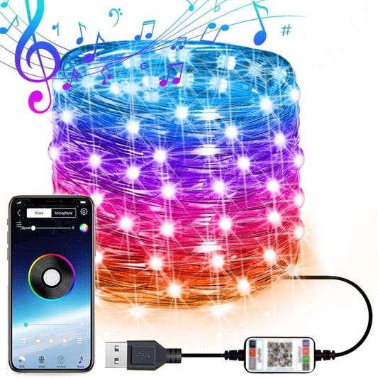 Christmas Decoration RGB Copper Wire String Light Bluetooth Mobile APP Control, Length: 2m 20 LEDs by bashfashion