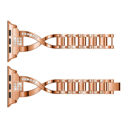 X-shaped Diamond-studded Solid Stainless Steel Wrist Strap Watch Band for Apple Watch Series 3 & 2 & 1 38mm(Rose Gold) by bashfashion