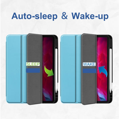 For iPad Pro 11 2022 / 2021 / 2020 ENKAY 3-Folding Shockproof TPU Cover Custer Texture PU Leather Tablet Case with Pencil Slot & Holder & Sleep / Wake-up Function(Dark Green) by ENKAY