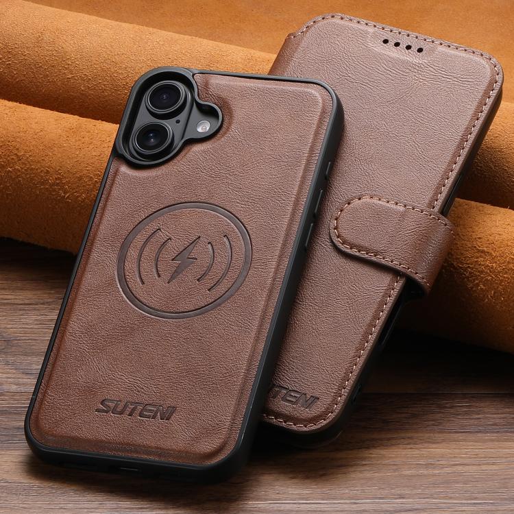 For iPhone 17 Suteni Q05 2-in-1 Multi-function Detachable Wallet MagSafe Phone Case(Brown) by Suteni