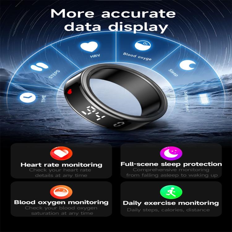 SY01 SIZE 8 Smart Ring, Support Heart Rate / Blood Oxygen / Sleep Monitoring / Multiple Sport Modes(Silver) by bashfashion