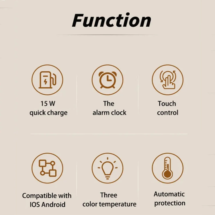 K22T 15W Multifunctional Rotatable Clock Night Light Wireless Fast Charger, Color: Wheat-color by bashfashion