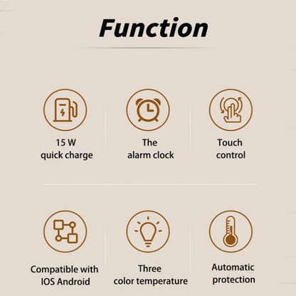 K22T 15W Multifunctional Rotatable Clock Night Light Wireless Fast Charger, Color: Wheat-color by bashfashion