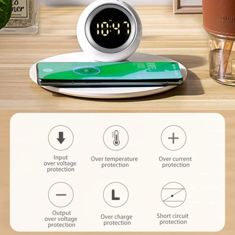 K22T 15W Multifunctional Rotatable Clock Night Light Wireless Fast Charger, Color: Wheat-color by bashfashion