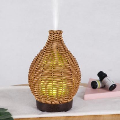 24V EU Plug 100ML Hollow Rattan Ultrasonic Humidifier & Aromatherapy Diffuser with 7-Color LED Lights(Dark Wood Grain) by bashfashion