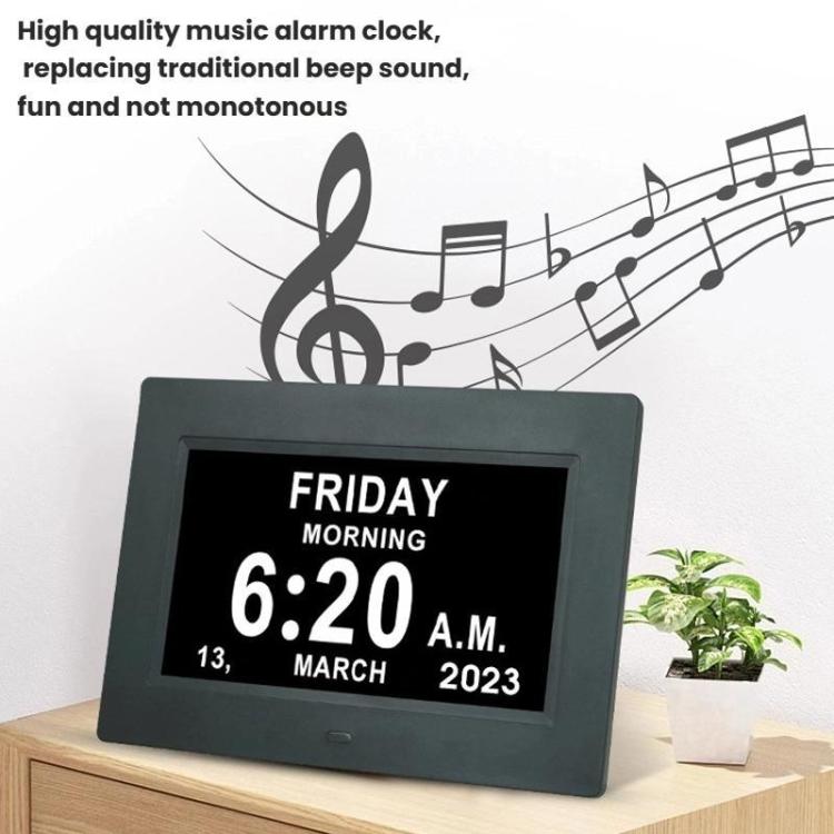 7-inch Digital Frame Calendar Day Clock With 3 Medication Alerts, 5 Custom Alarms, Multi-Language Support US Plug Black by bashfashion