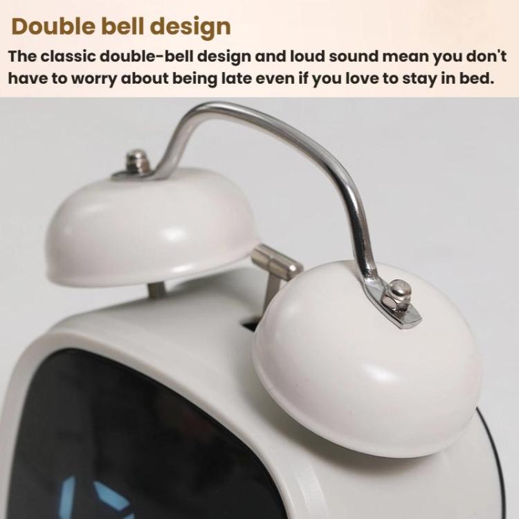 Loud Metal Powerful Ringing Clock LED Multifunction Clock, Color: White Shell Green Light by bashfashion