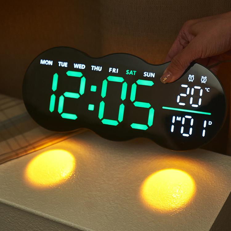 Living Room Digital Wall Clock LED Electronic Clock With Light Multi-Function Remote Control Alarm Clock(Blue Light) by bashfashion